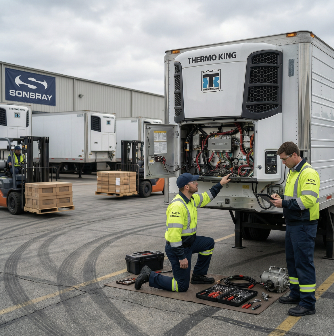 Technicians performing on-site yard inspection