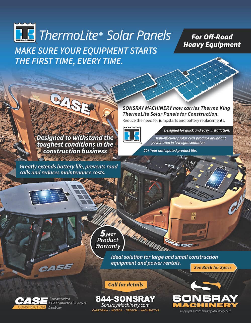 ThermoLite solar panel on heavy equipment